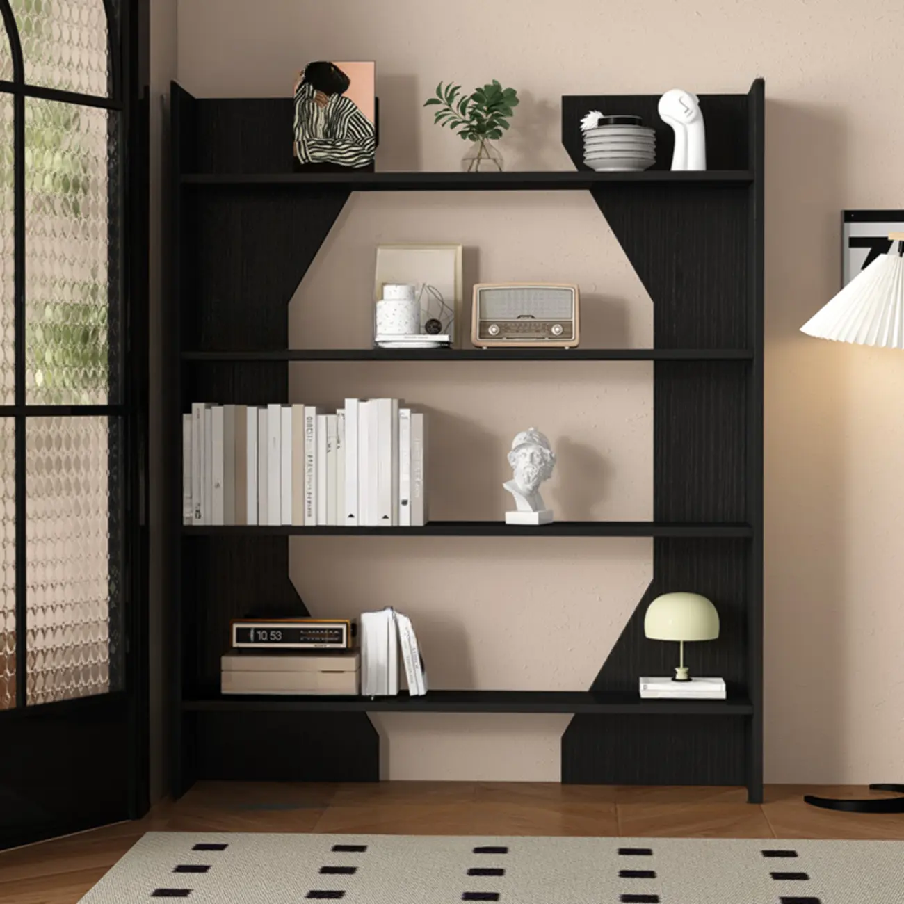 Simple Black Wood 5-Shelf Open Rectangle Bookcase