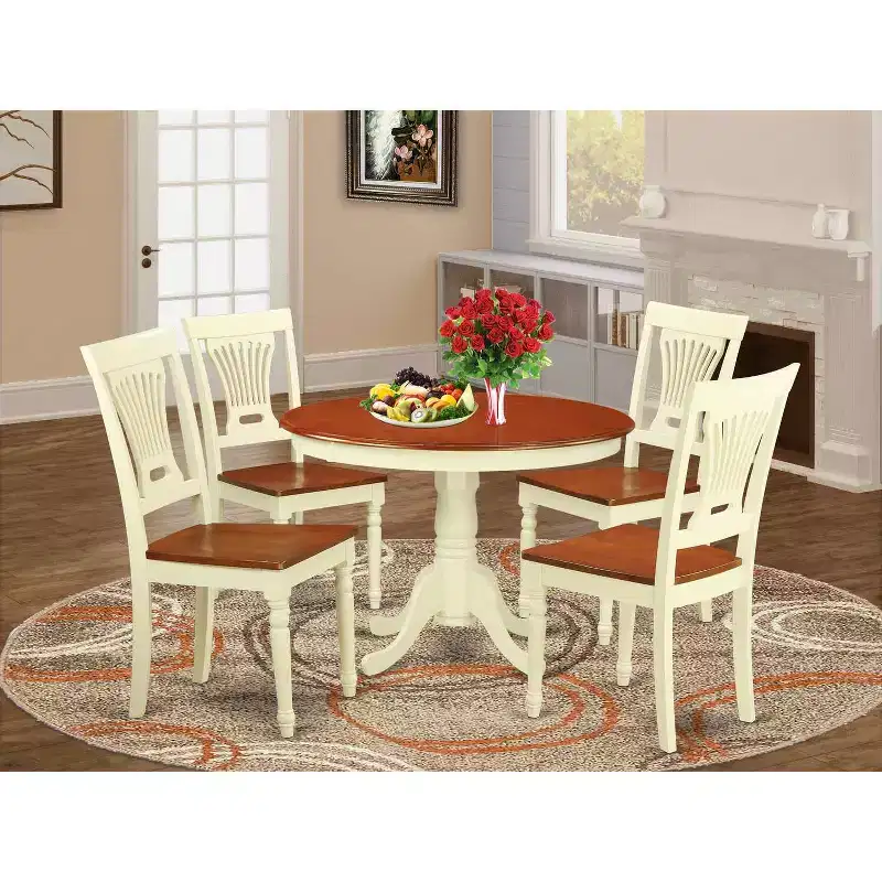 HomeStock 5-Piece Buttermilk and Cherry Finish Solid Wood Top Dining table with 4 Chairs