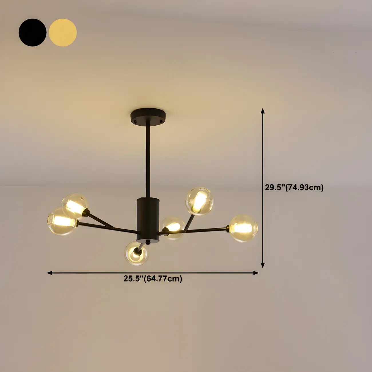 Modern Gold Metal Glass Globe Sputnik Chandelier