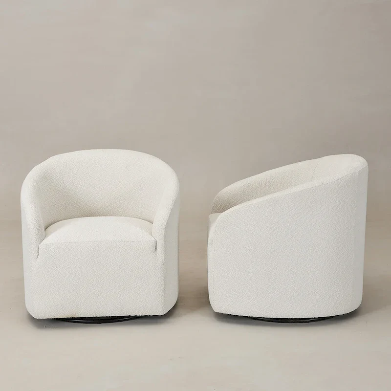 32W Boucle Upholstered Swivel Barrel Armchair (Set of 2)