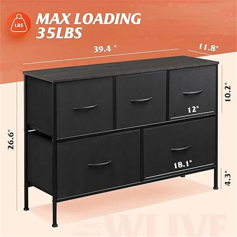 5-Drawer Fabric Dresser with Steel Frame