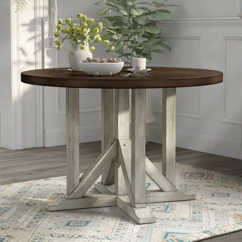 Furniture of America Derry Antique White & Dark Oak 47-inch Round Dining Table