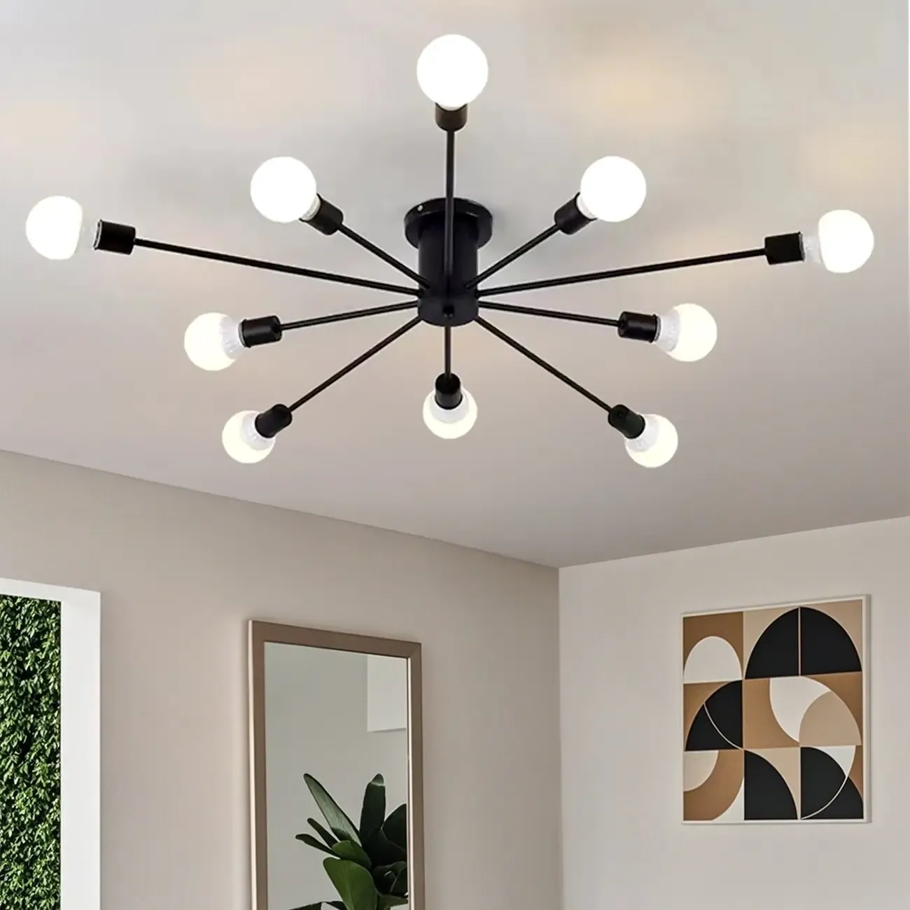 Modern Gold Sputnik Semi Flush Mount Ceiling Light
