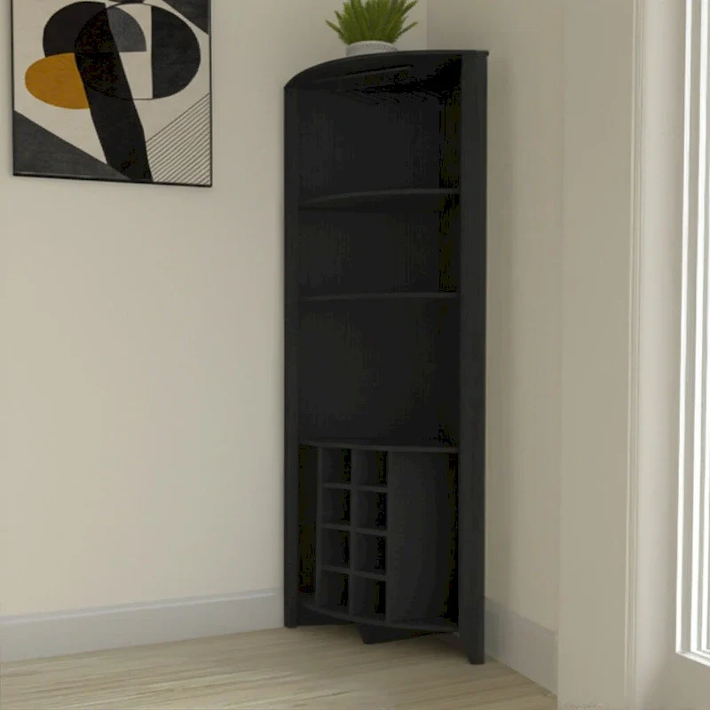 HomeRoots 71  Black Wood Corner Bar Cabinet