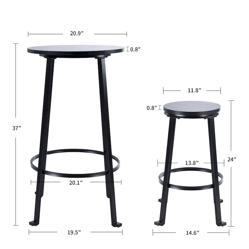 Modern Industrial 3-Piece Bistro Pub Metal Bar Table Set