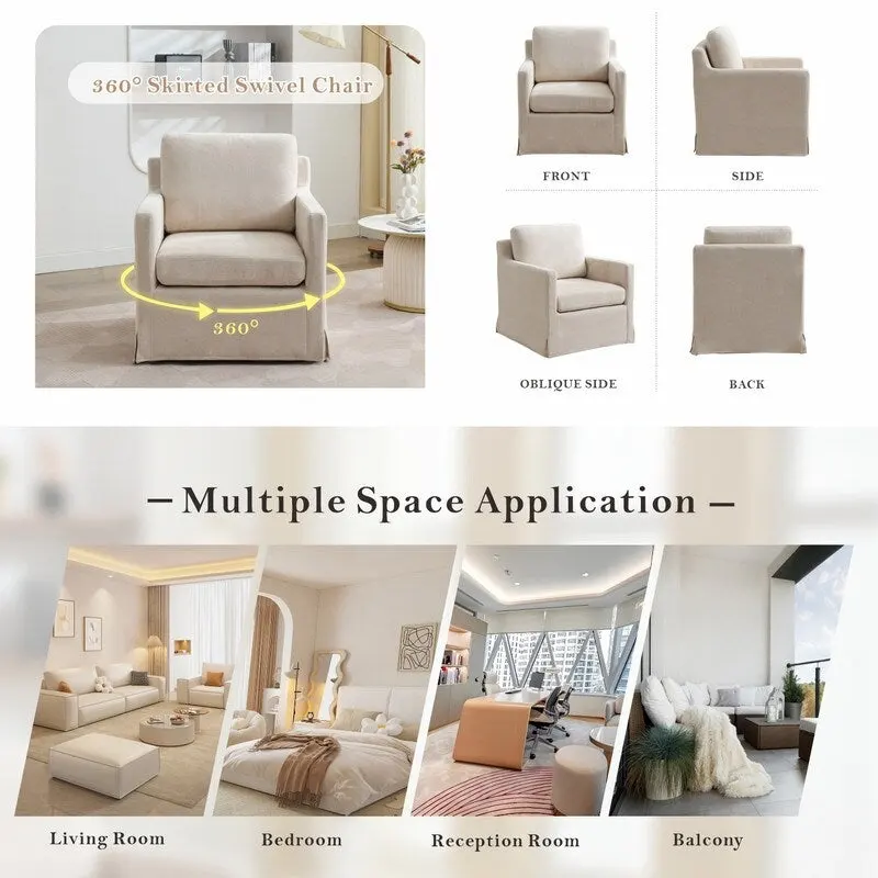 Chenille Upholstered Swivel Accent Chair wSkirted and Metal Base