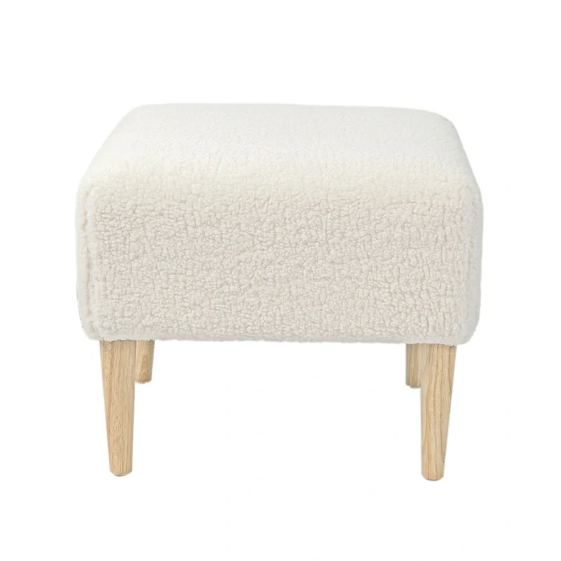 Square Boucle Ottoman with Wood Legs