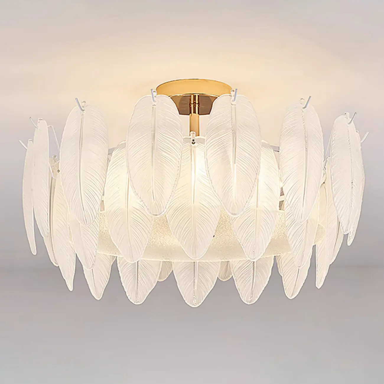Modern Elegant Feather Glass Semi Flush Ceiling Light