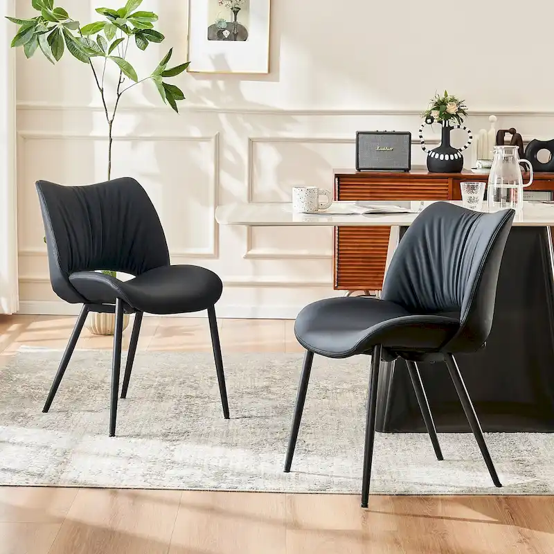 Dining Chairs Set of 2 | Upholstered Faux Leather | Metal Frame | 10 Colors