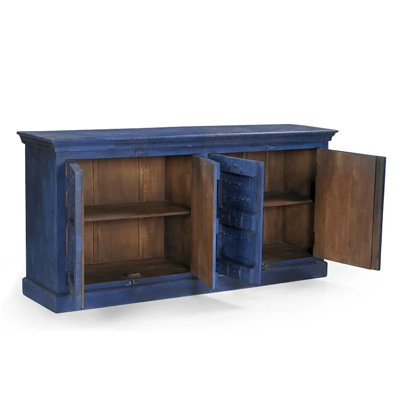 Blue Reclaimed Wood Sideboard Buffet Cabinet 72