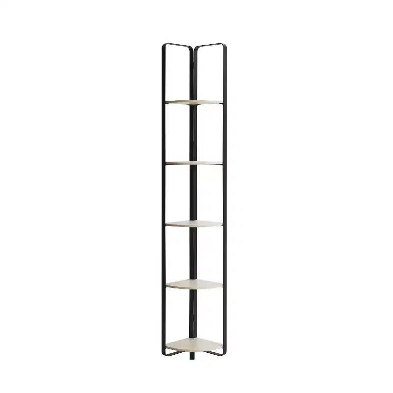 miBasics 71" Naija Corner Bookcase Minimalist 5 Shelves with Textured Shelves