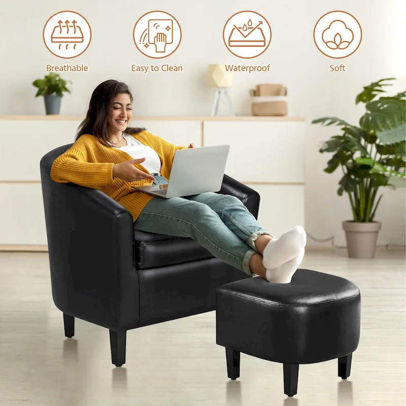 Accent Chair Faux Leather Club Chair and Ottoman Set