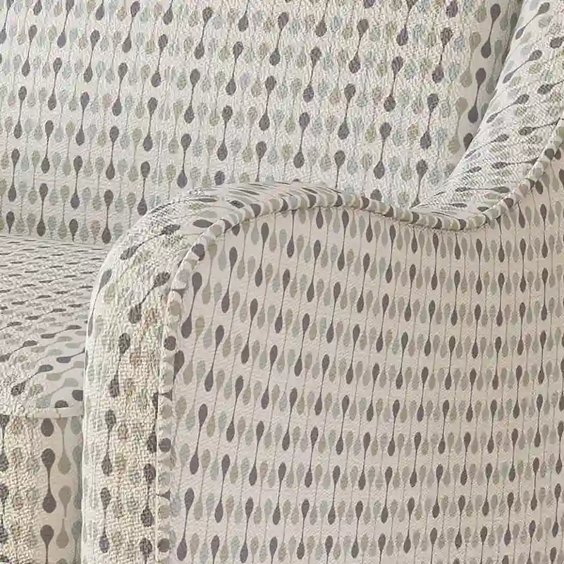 Soft Weave Fabric Armchair – Stripe Multi, Swooping Arms & Wood Legs, Single Seat