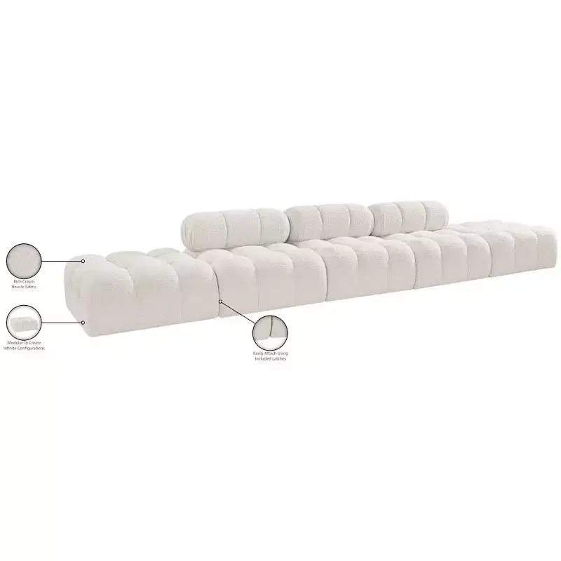 Meridian Furniture Ames 170 Boucle Fabric Upholstered 5pc. Modular Sofa