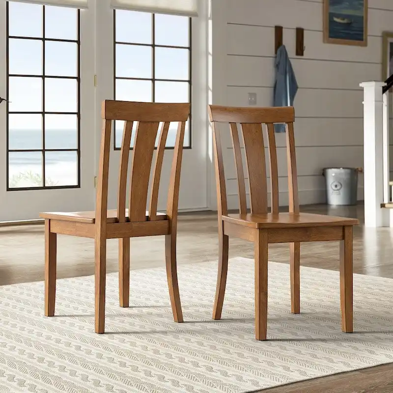 Slat Back Wood Dining Side Chairs  (Set of 2)