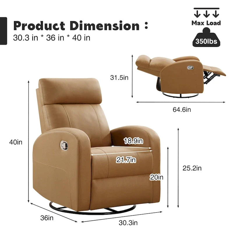 Faux Leather Swivel Rocking Recliner - Single Seater