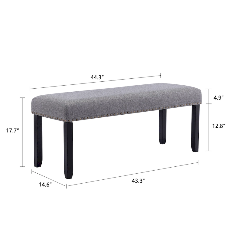 Modern 44 L Nailhead Trim Upholstered Bench with Wood Legs