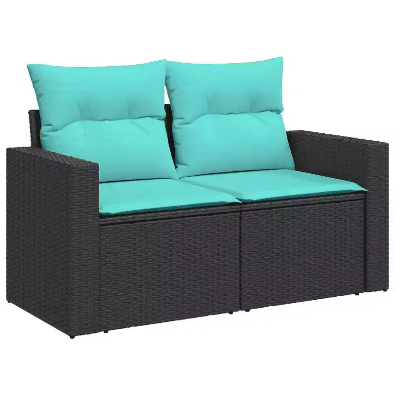 vidaXL 5 Piece Patio Sofa Set with Cushions Black Poly Rattan - Black and Blue Without Table