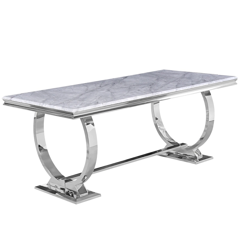 Modern Dining Room Table with Stainless Steel Metal U-Base
