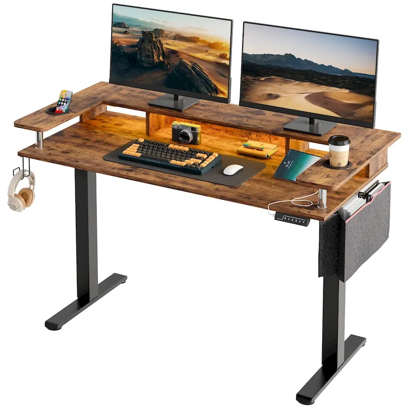 Electric Standing Desk Height Adjustable Computer Desk with Storage and Monitor Stand