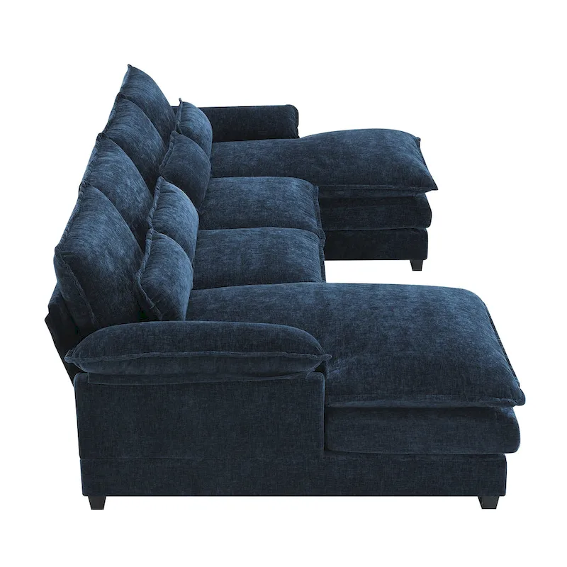 Blue Chenille 6-Seat Modular U-Shaped Sleeper Sectional Sofa with Chaise