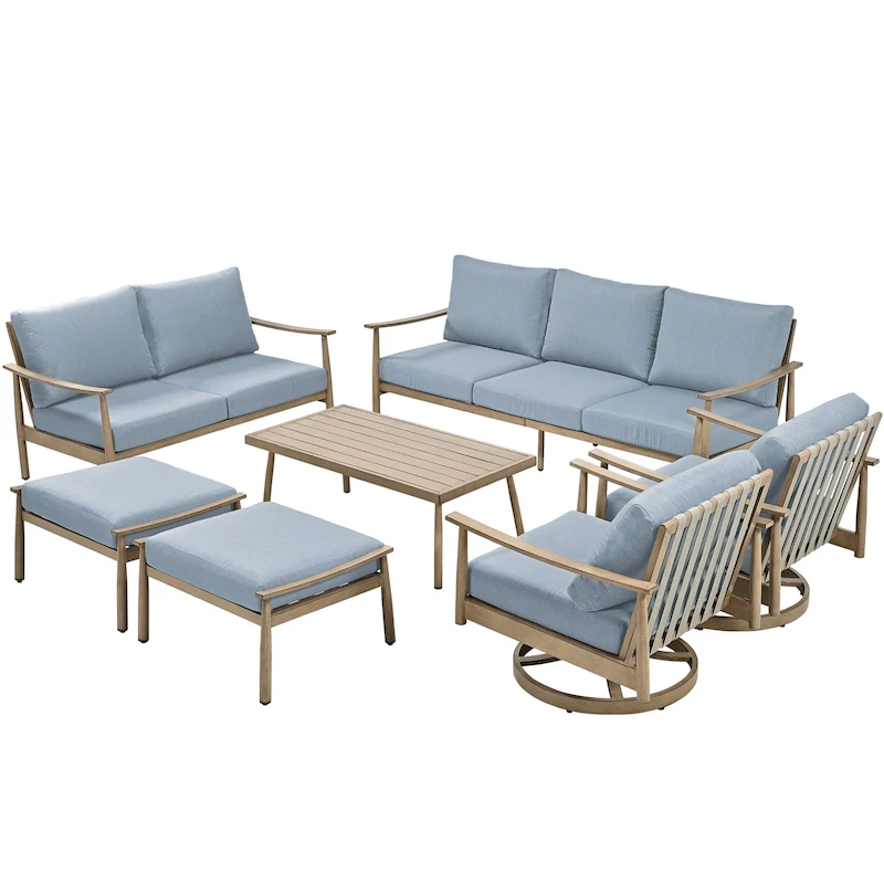 7-Piece Aluminum Patio Conversation Set, 3-Seat Outdoor Couch and Loveseat with 2 Swivel Armchairs Ottomans and Coffee Table