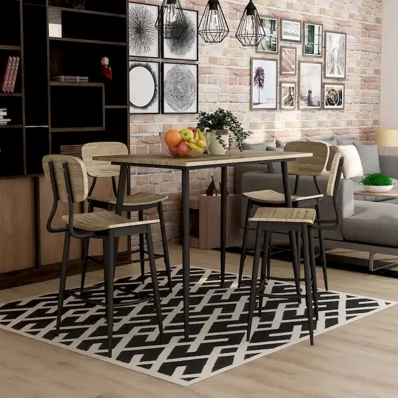 Grey/Natural Industrial Counter Height Dining Set, 5-Piece, Seats 4