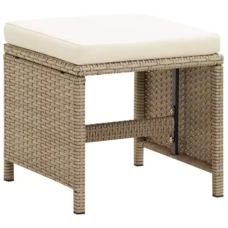 vidaXL Patio Furniture 2 Pcs Outdoor Patio Stool with Cushions Poly Rattan