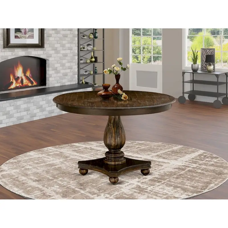 East West Furniture Ferris Modern Dining Table - a Round Kitchen Table Top with Pedestal Base, 48x48 Inch, (Finish Options)