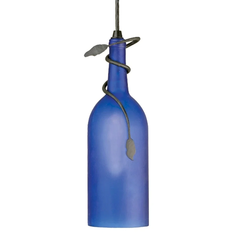 4  Wide Tuscan Vineyard Frosted Blue Wine Bottle Mini Pendant