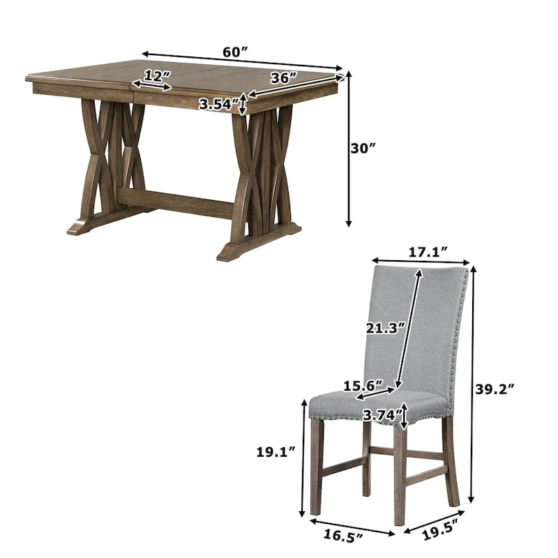 7-Piece Extendable Dining Table Set with Chairs and 12 Leaf