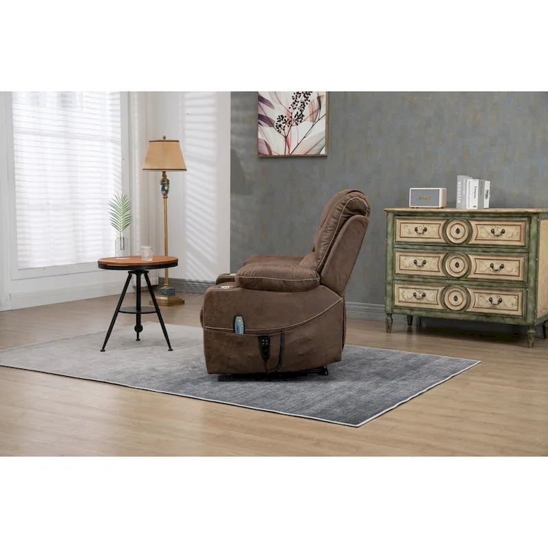 Brown PU Leather Power Lift Recliner with Massage and Heating - 400 lbs Capacity