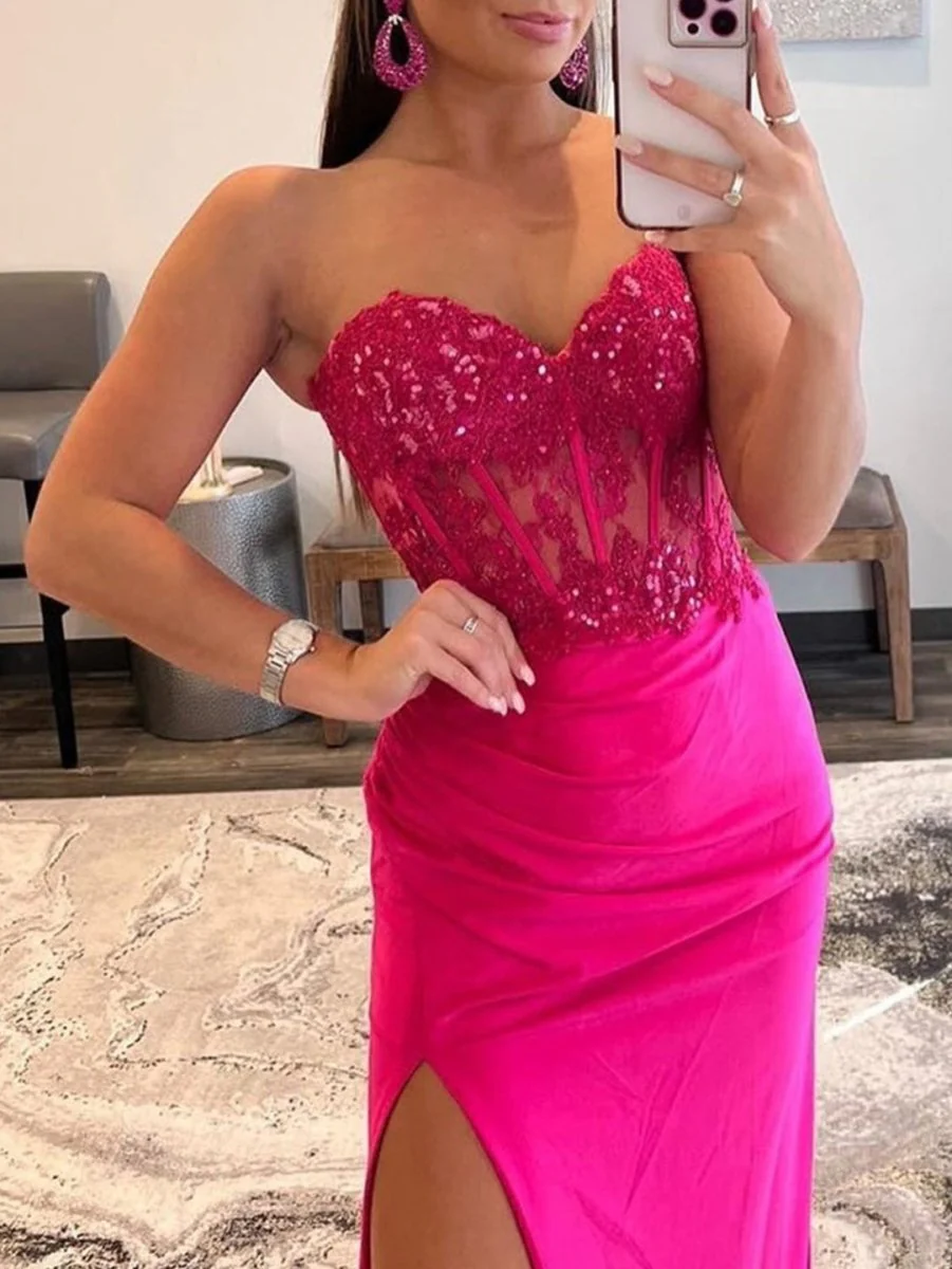 Sheath Strapless Sweetheart Long Prom Dress with Slit