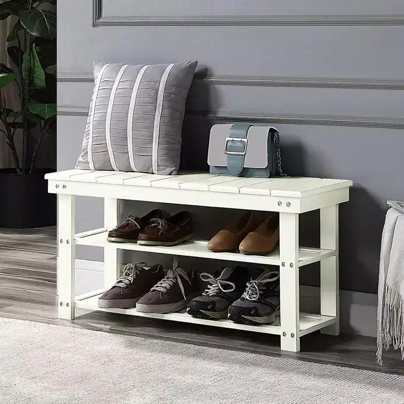 Oxford Utility Mudroom Bench with Shelves Ivory - Breighton Home: Solid Wood Legs, Entryway Seating