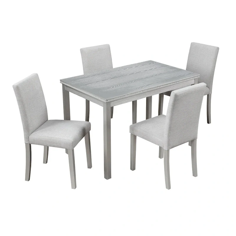 Wooden Dining Table with Rectangular Top and 4 Upholstered Chairs