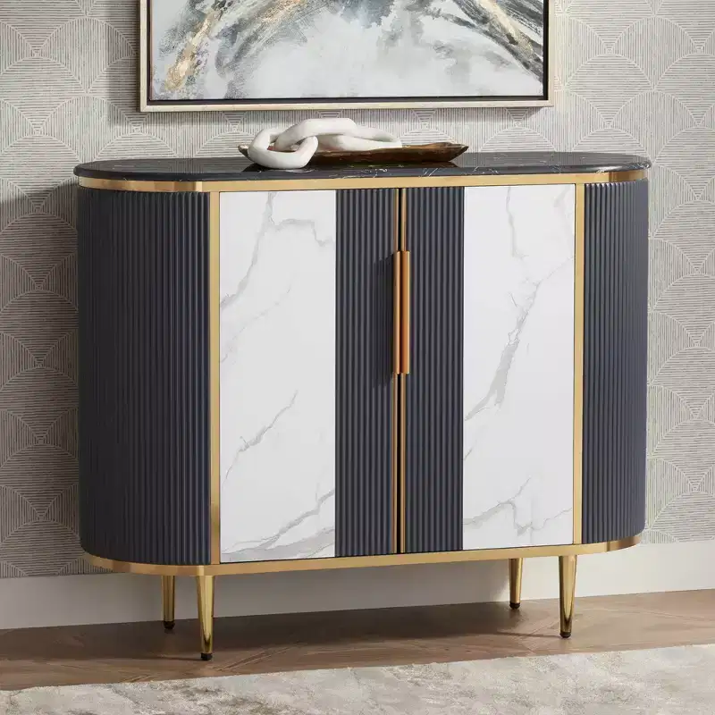 55 Downing Street Jodie Modern White Gray Oval Console Table 39 1/2 x 15 with Storage Marble Tabletop for Living Room Bedroom