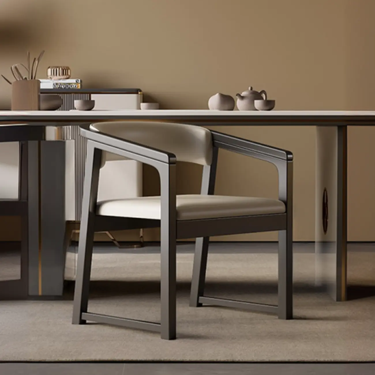 Modern Upholstered Metal Dining Arm Chair