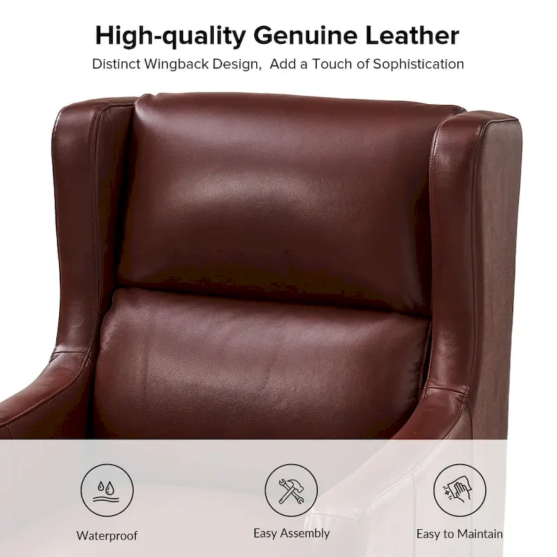 Erich Genuine Leather Wingback Armchair with Pillow by HULALA HOME