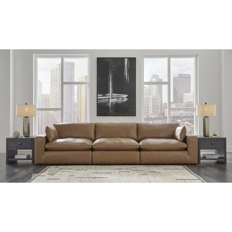 Caramel Leather Match Sectional Sofa, 3-Piece