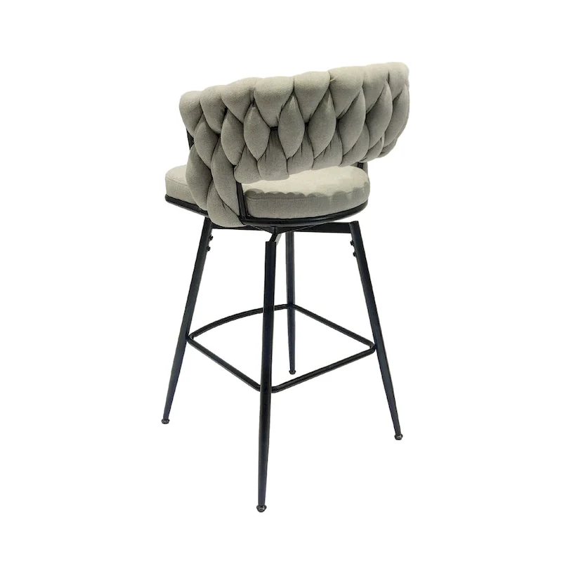 2 Woven Bar Stool,Black Legs No Adjustable Chairs,360 Swivel Upholstered Bar Chair Counter Stool Arm Chairs With Back Footrest