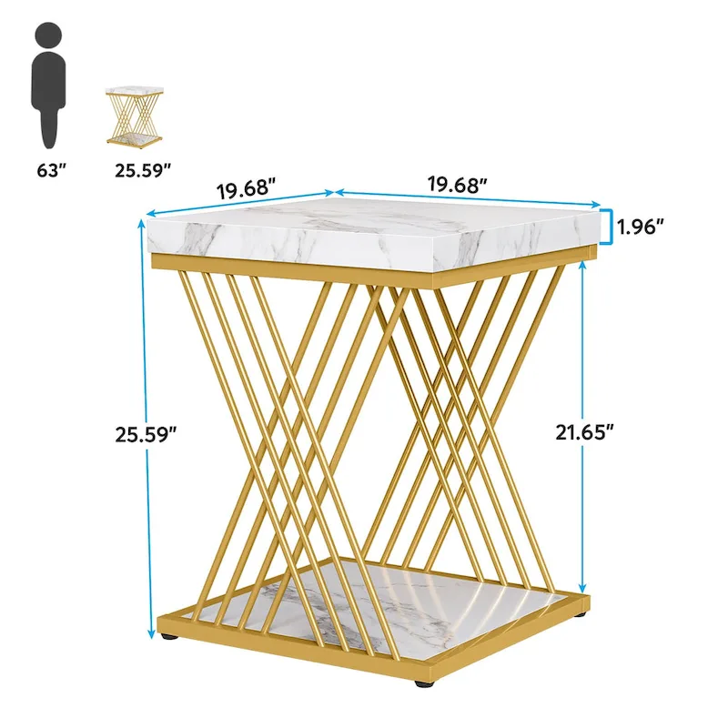 Modern White Gold Side Table Square End Table