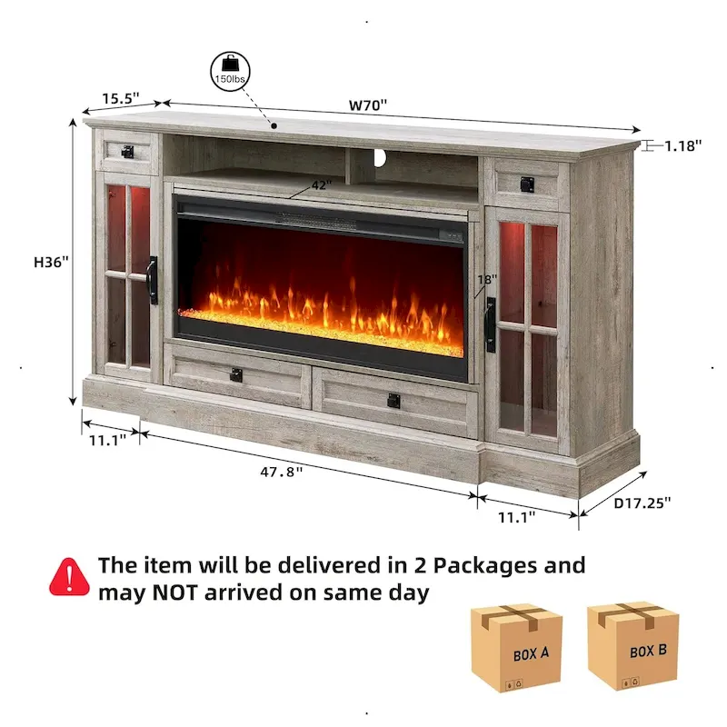 70 Farmhouse Fireplace TV Stand, Entertainment Center, Console Table