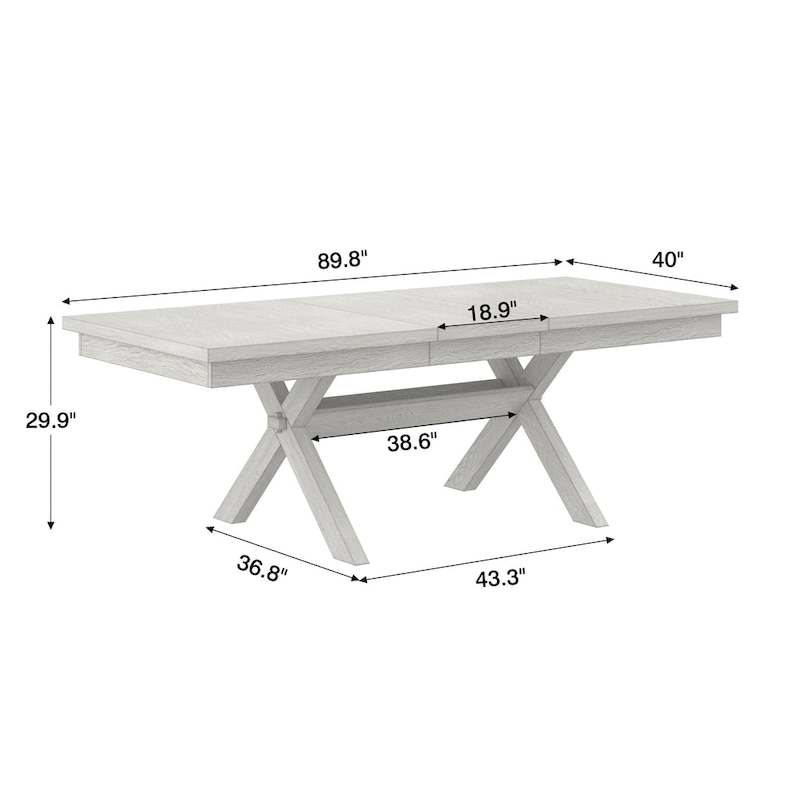 VECELO 90 Inch Modern Solid Wood Rectangular Extendable Dining Table