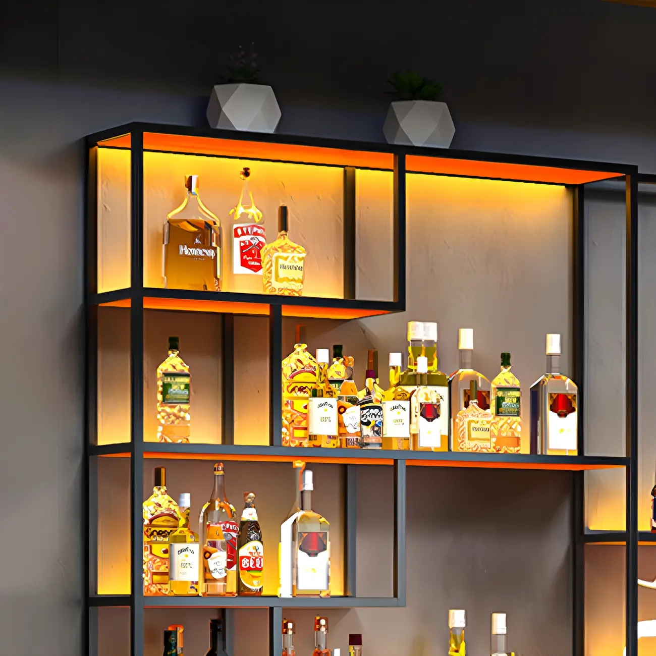 Black Metal Wall-Mounted Wine Rack with Stemware Holder