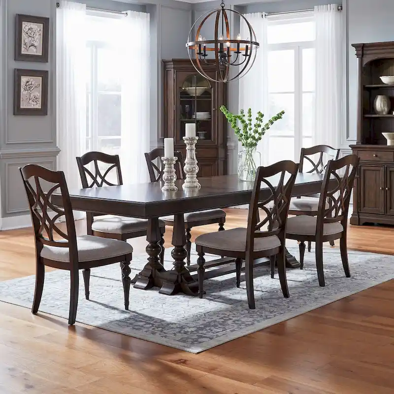 Dining Room Trestle Table with Chairs - Satin Cherry, Multiple Configurations
