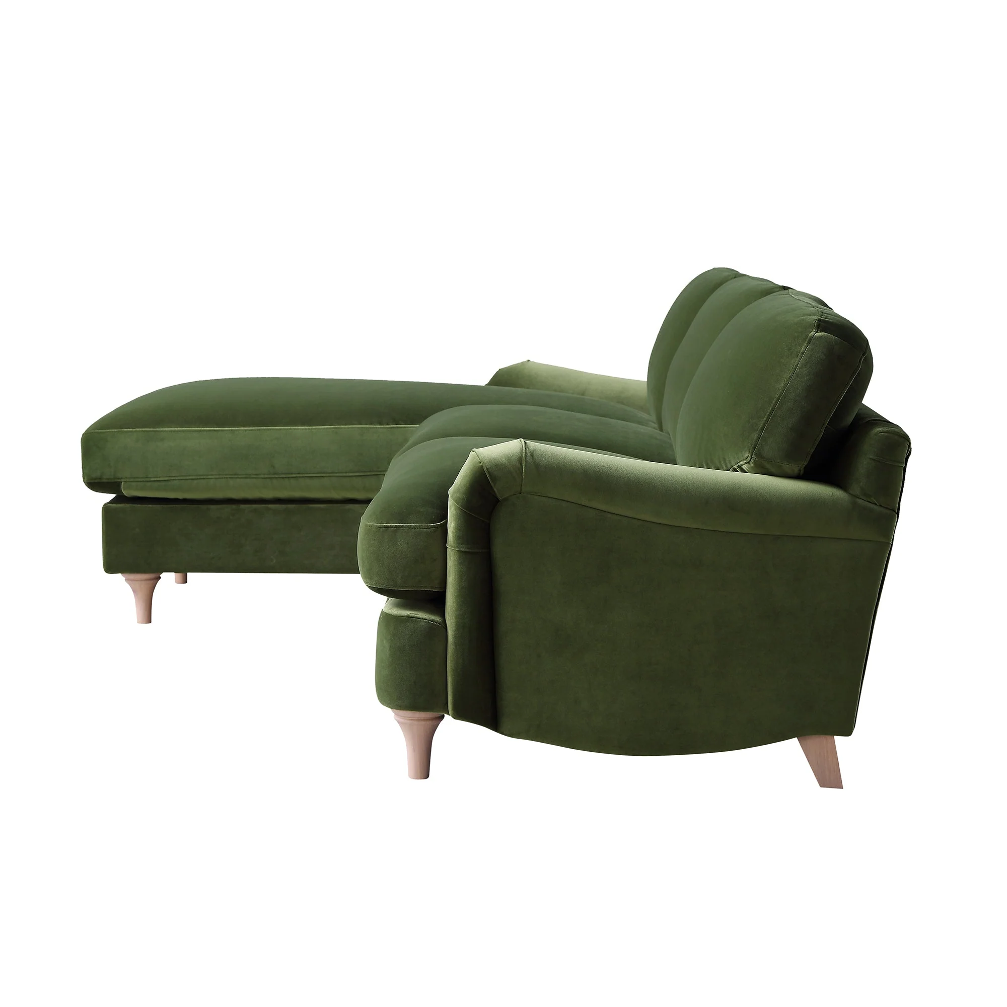 Fern Green Velvet Sofa, Grande Chaise Sofa Left Hand Facing