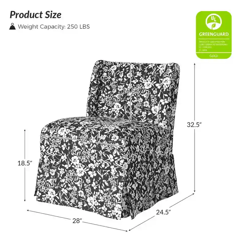 Falk Upholstered Farmhouse Armless Chair with Slipcover and Solid Wood Legs