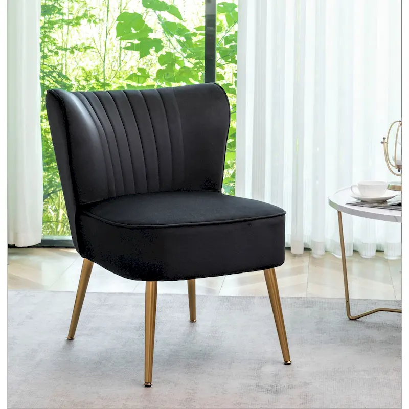 Armless Velvet Accent Chair, Mid-Century Modern, 1-Seat – Black / Teal / Grey / Navy Blue / Yellow / Ivory / Green / Purple / Orange Red