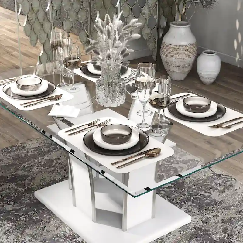Furniture of America Resk Modern 72-inch Glass Top Wood Dining Table