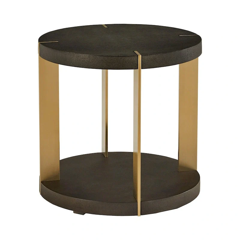 Vennesla Gold Finish Metal Dark Brown Faux Shagreen Round Table Set by iNSPIRE Q Bold